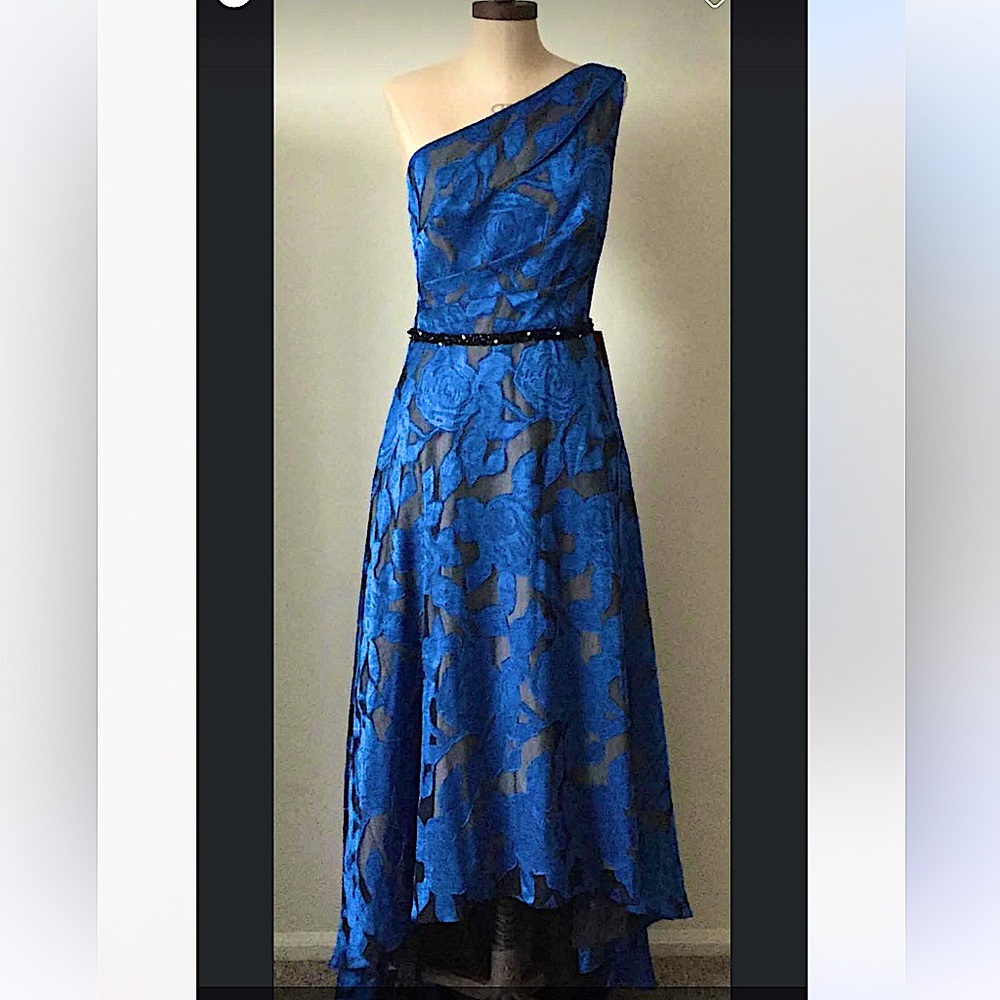 Elegant Blue One-Shoulder Carmen Marc Valvo Gown